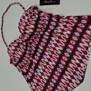 Kenneth Cole Ikat in the Act Twist Front Bandeau Tankini Top Pink Berry M